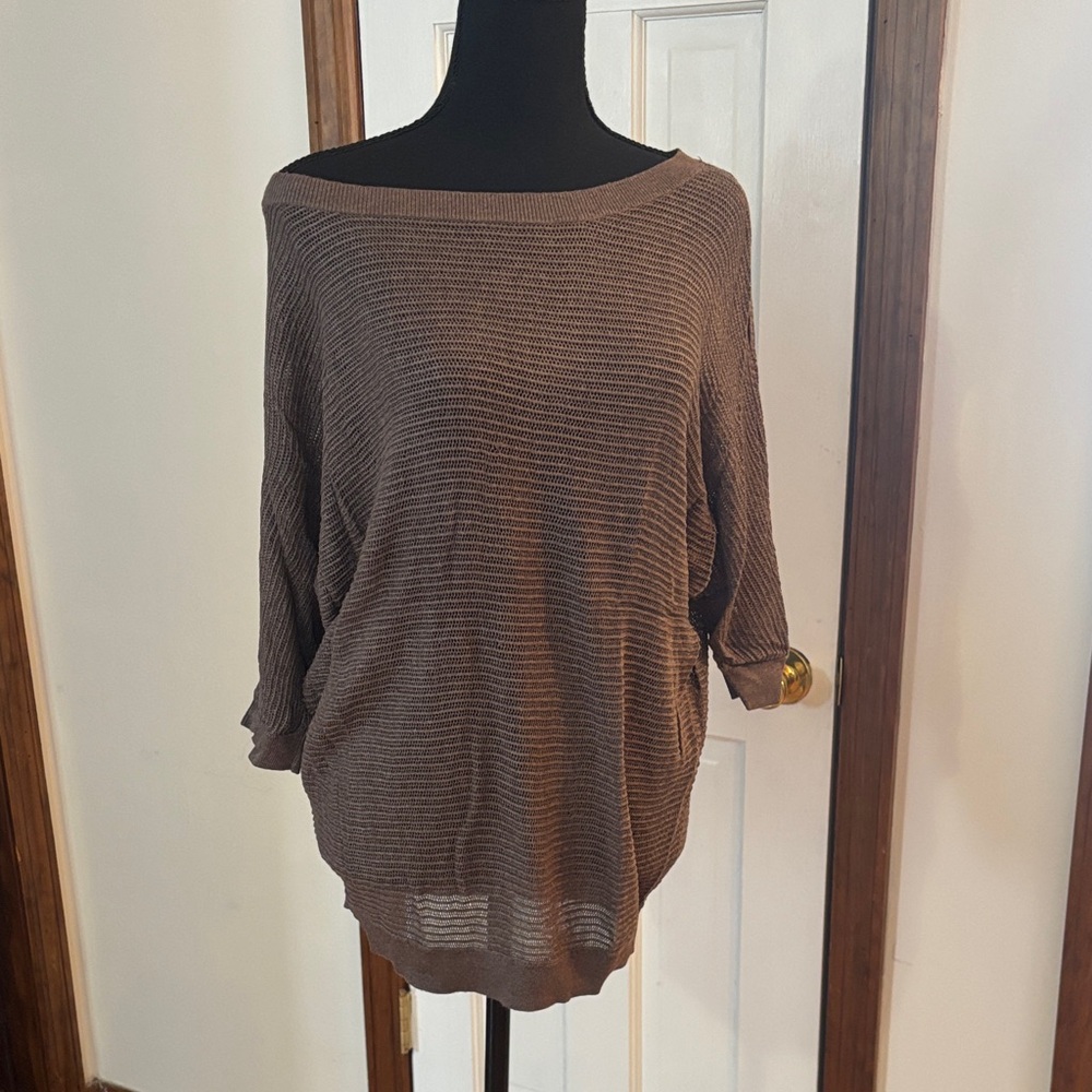 Women's Brown Knit Off the Shoulder Sweater